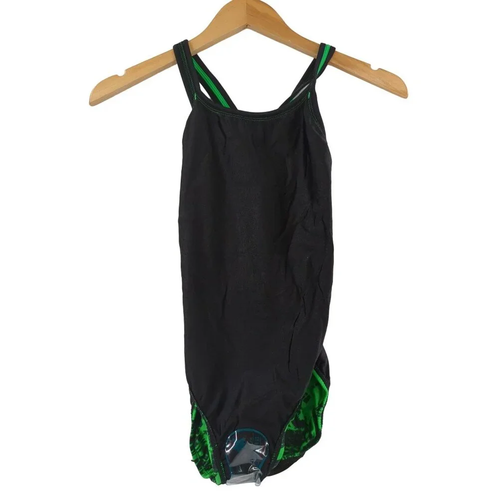 Dolfin Competition Swimsuit‎ Womens 30 Green Black One Piece XtraSleek Eco